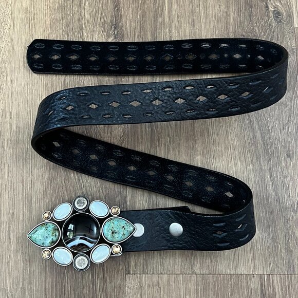 Leatherock Accessories - Vintage Leatherock Boho Southwestern Leather Stone Belt